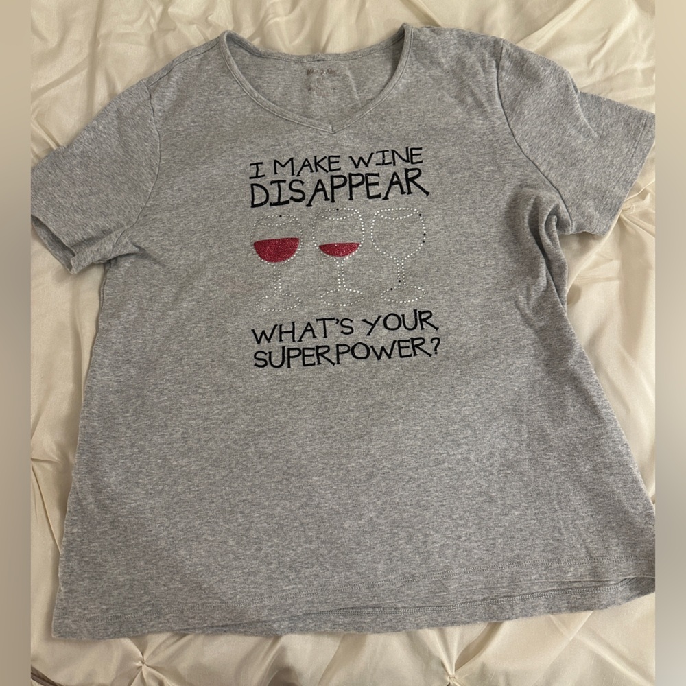 Gray Crewneck Tee with rhinestone graphics